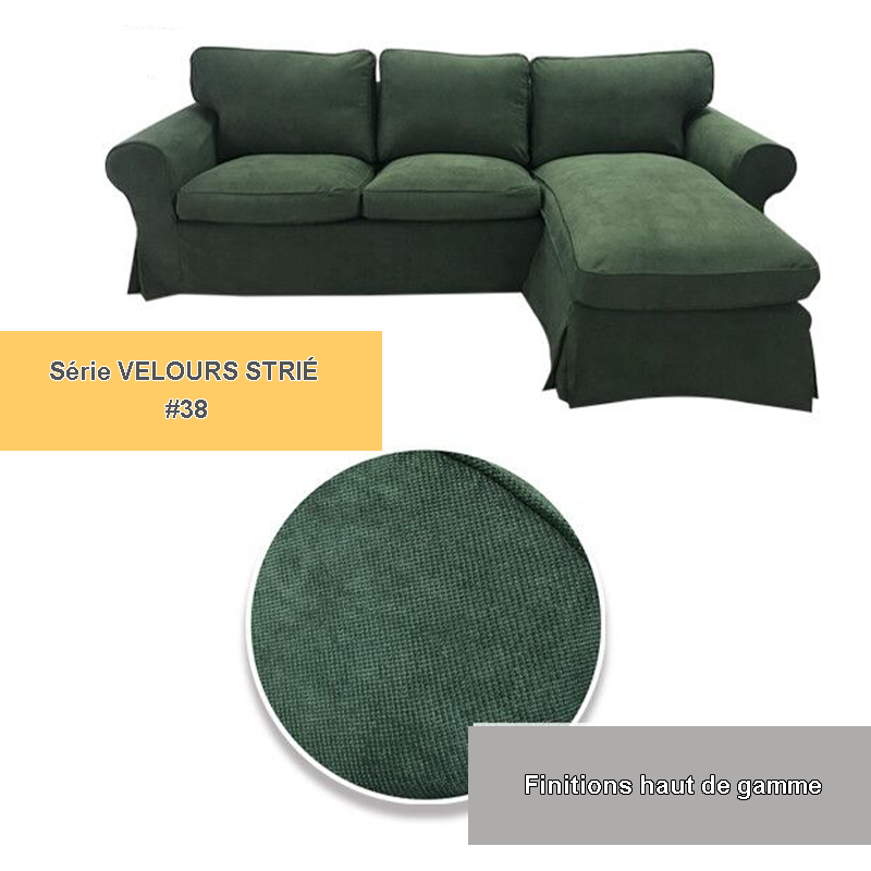 Housse canapé d'angle IKEA EKTORP méridienne - Velours renforcé vert