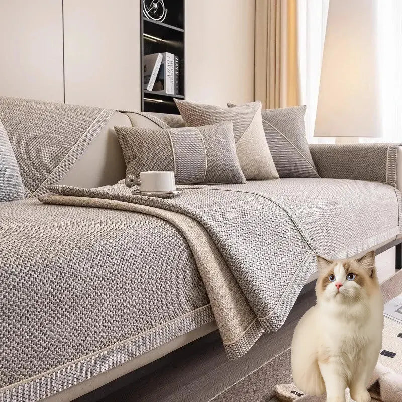 Housse de canapé antidérapante coton twill denim anti griffes de chat