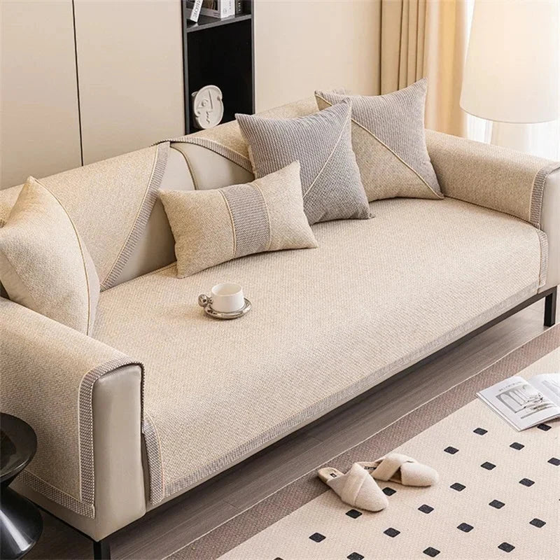Housse de canapé antidérapante coton twill denim beige
