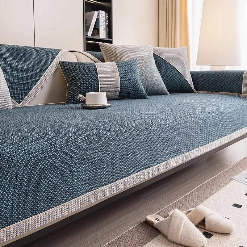 Housse de canapé antidérapante coton twill denim turquoise