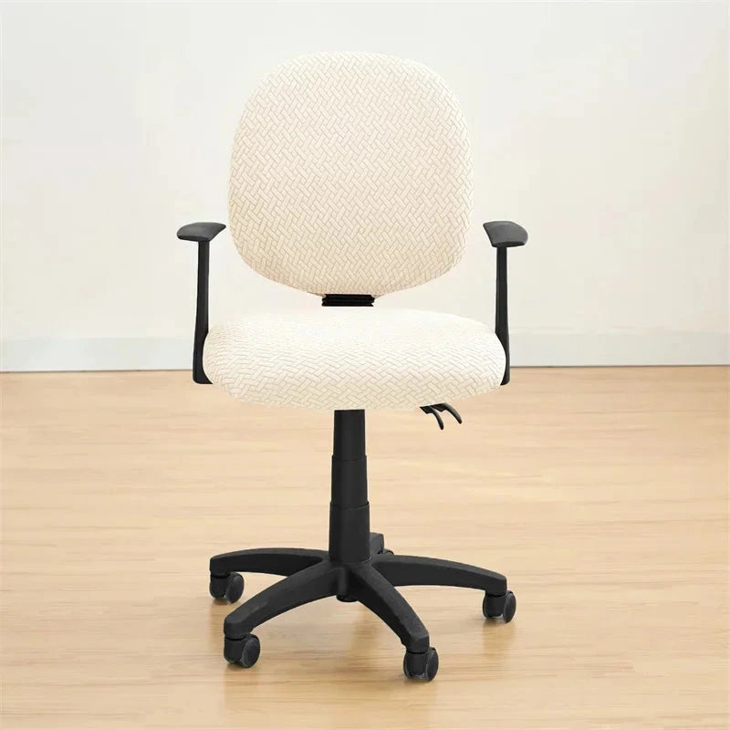 Housse de siège de bureau extensible velours damassé beige de face
