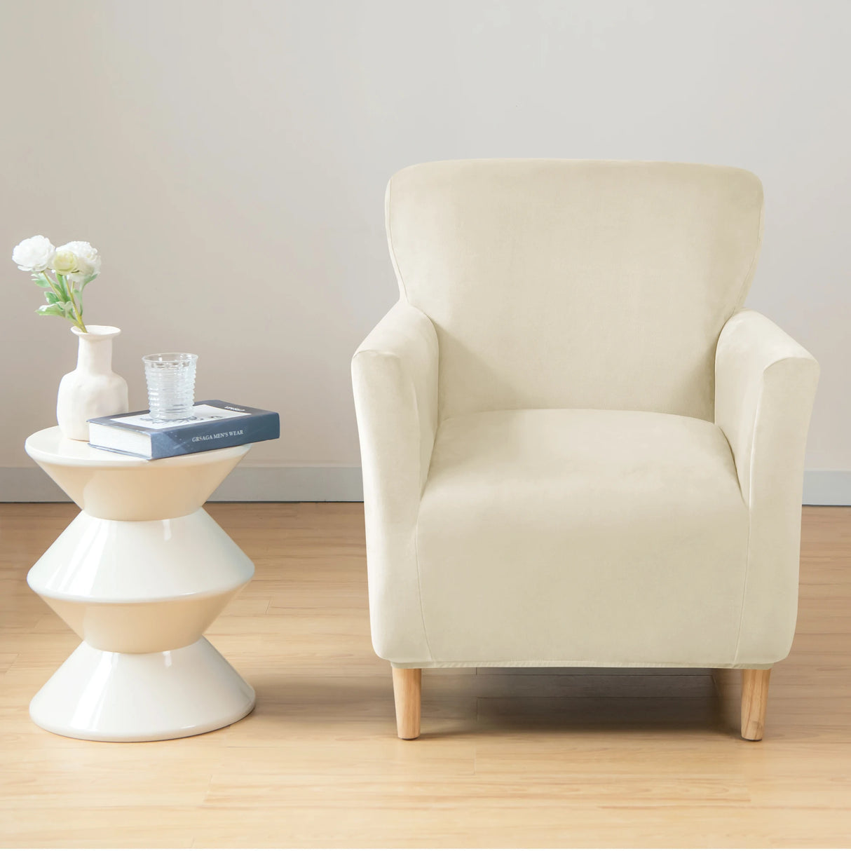 Housse pour fauteuil club pur velours beige