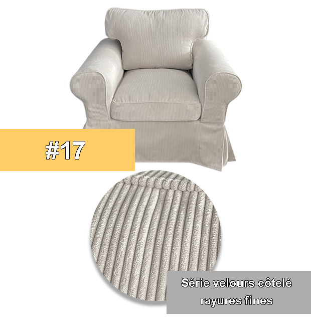 Housse fauteuil IKEA EKTORP luxe velours strié anti griffes blanc