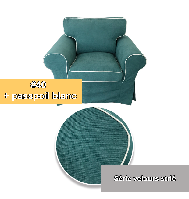 Housse fauteuil IKEA EKTORP luxe velours strié anti griffes turquoise