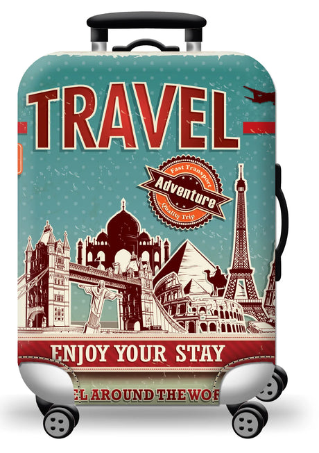 Housse de protection pour valise à roulette cabine ou XL motif travel