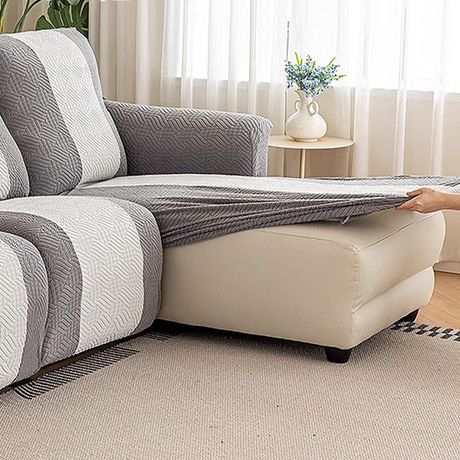 Housse canapé d'angle relax avec méridienne gris clair 