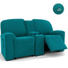 Housse canapé relax 2 places tablette centrale turquoise