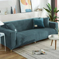 Housse de canapé extensible velours doux et chaleureux bleue anthracite