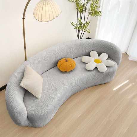 Housse pour canapé incurvé arrondi contemporain extensible gris clair