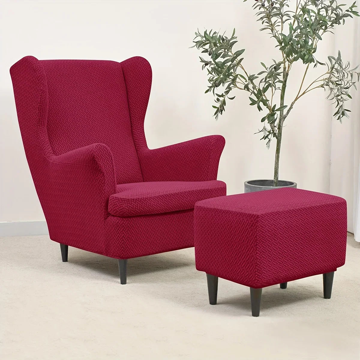 Housse pour fauteuil IKEA Strandmon et repose pieds bordeaux 