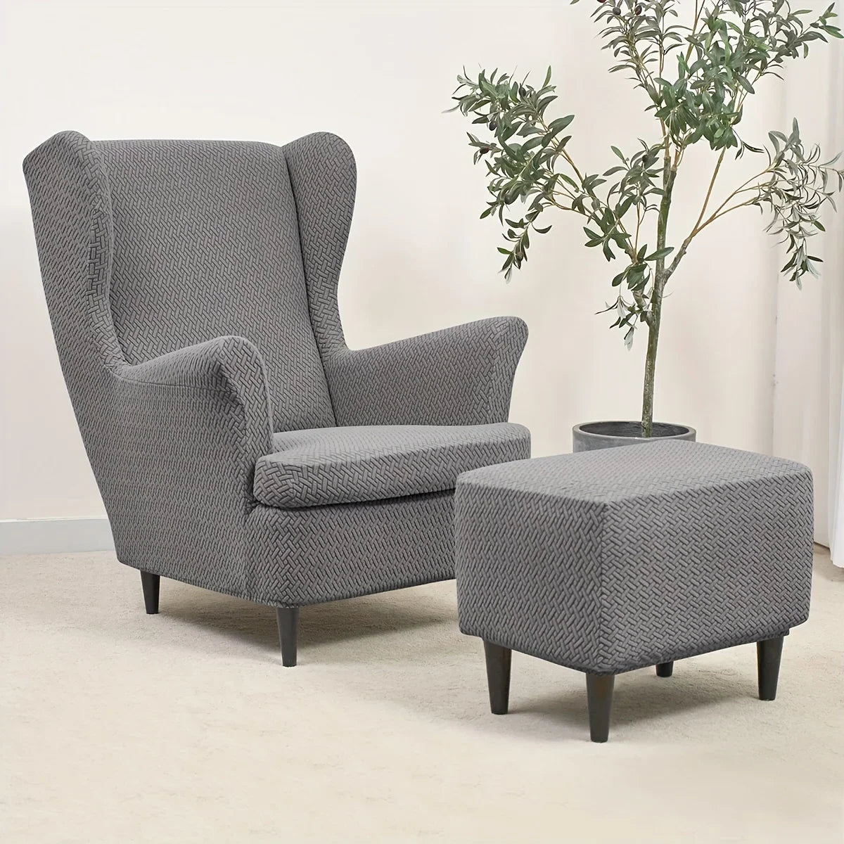 Housse pour fauteuil IKEA Strandmon et repose pieds gris clair 