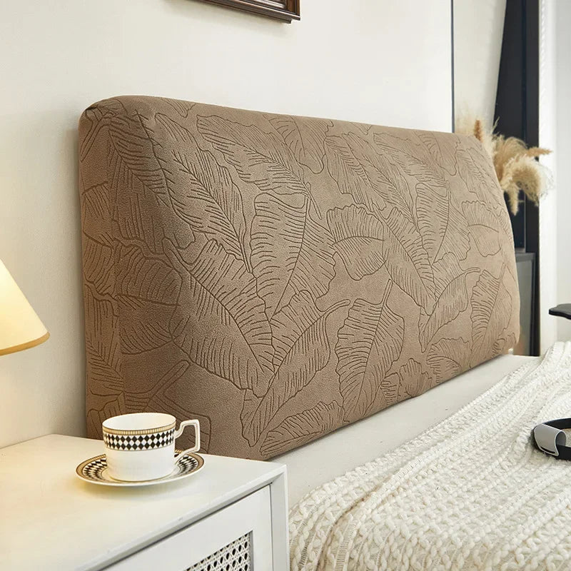 Housse pour tête de lit  extensible décorative hibiscus café