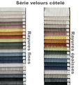 Palette de couleur disponibles velours cotelé