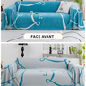  jété de canapé grande taille double face blanc bleue