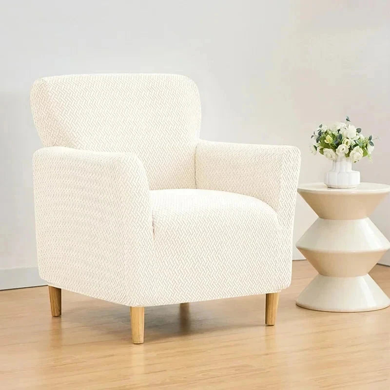 Housse pour fauteuil club velours damassé beige