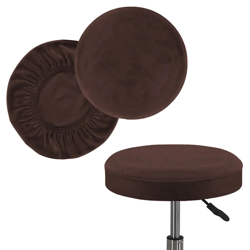 Housse de tabouret rond extensible pur velours marron