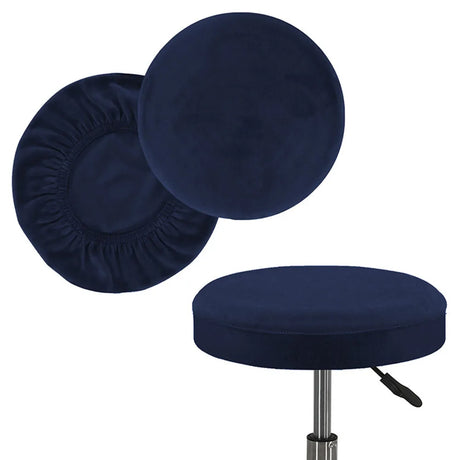 Housse de tabouret rond extensible pur velours bleue marine