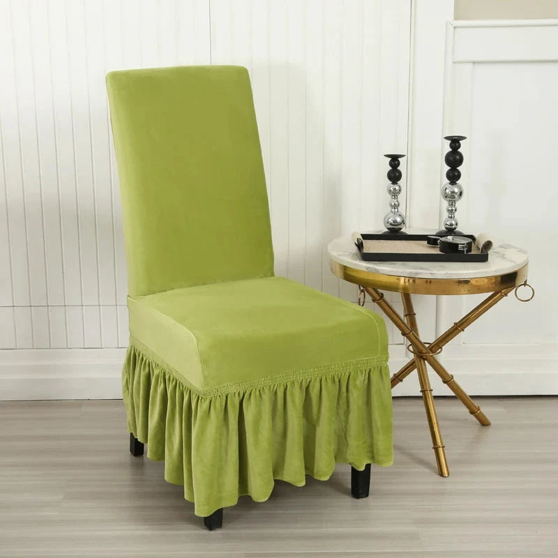 Housse de chaise avec jupe velours vert matcha