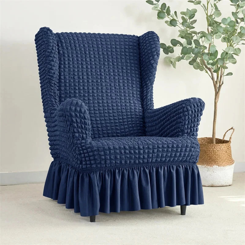 Housse pour fauteuil IKEA  Strandmon avec jupe bleue maine