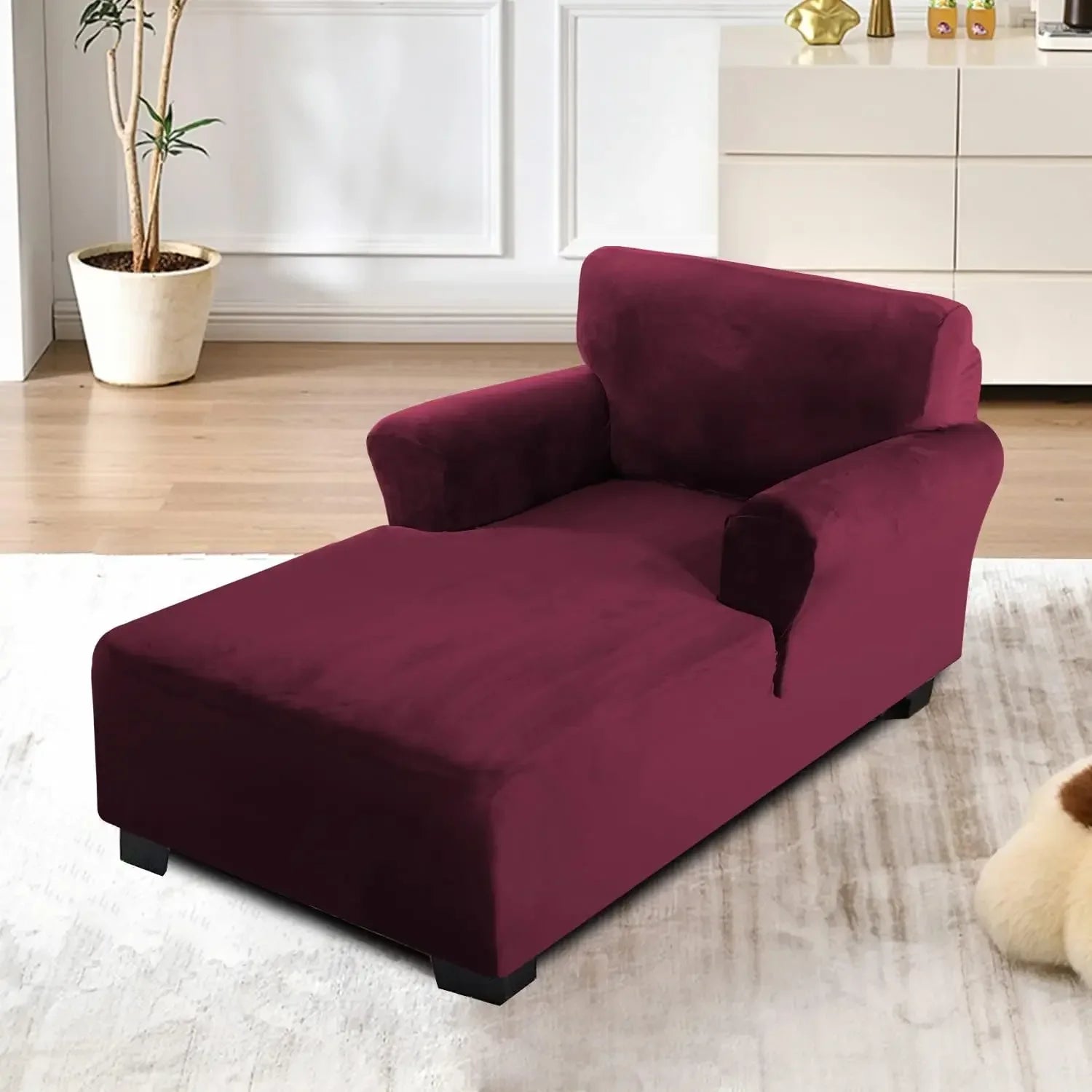 housse pour méridienne et chaise longue avec double accoudoir en velours bordeux
