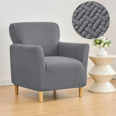 Housse pour fauteuil club en velours damassé gris