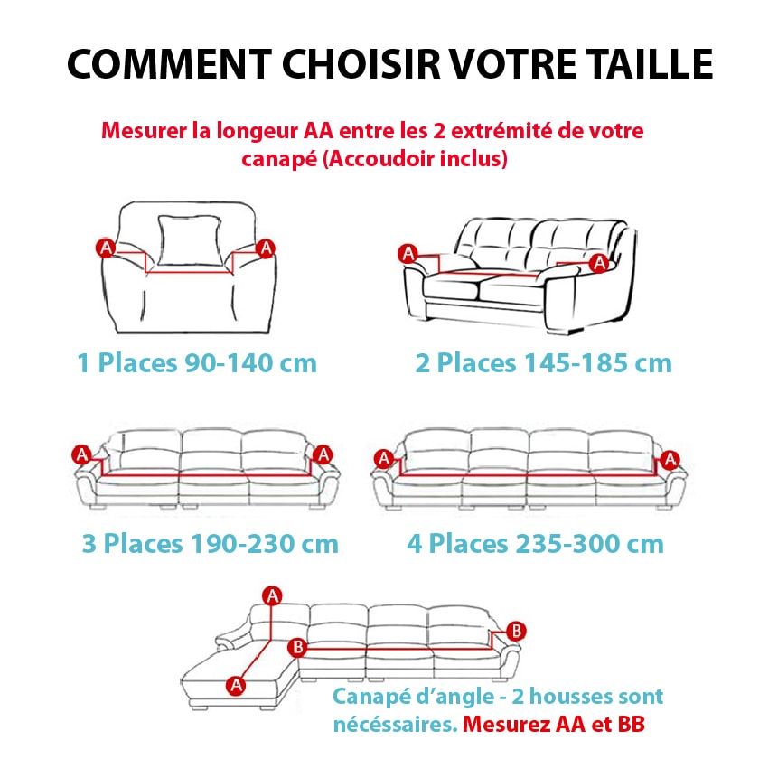 guide des tailles housse canapé à jupes