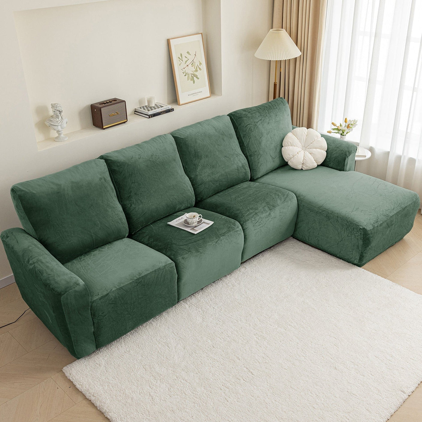 Housse pour canapé relax avec méridienne velours vert